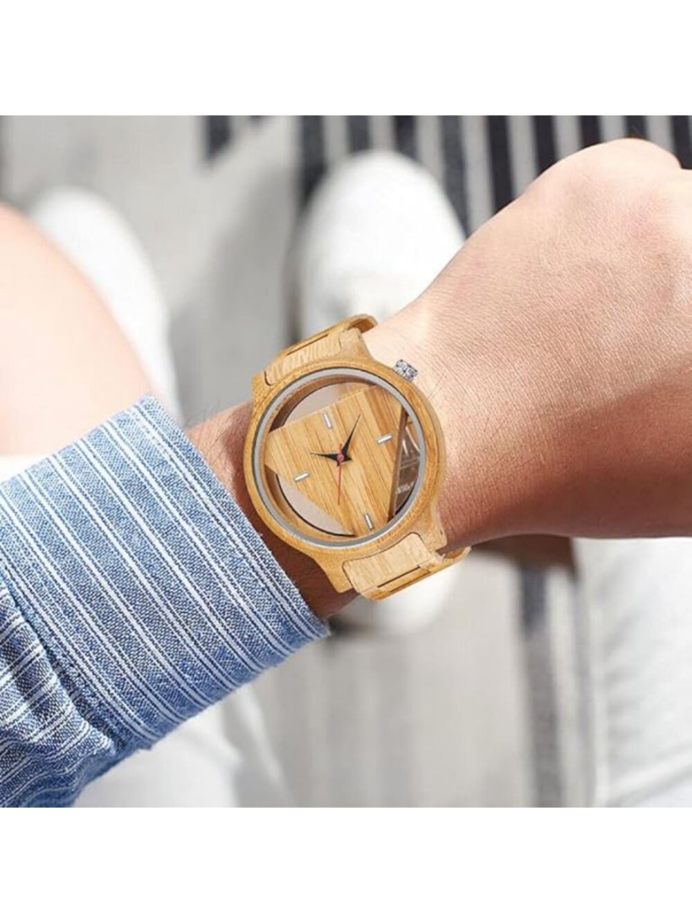 Men's Watch Colorful Bamboo Wooden Handmade Analog Dial Quartz Casual Wristwatch - Picture 7 of 7